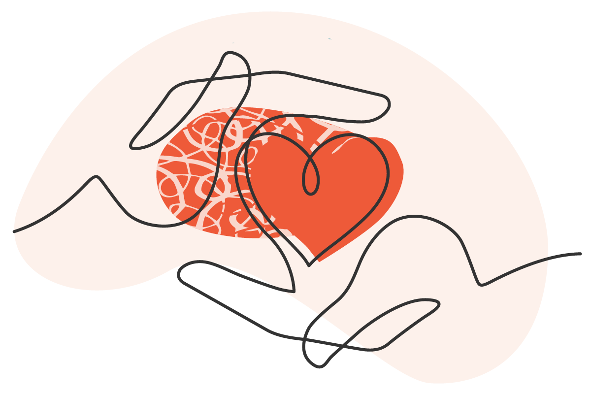 Artistic interpretation hands holding a heart highlighted.